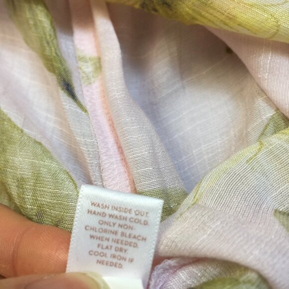 LC Lauren Conrad Blouse Tunic Top XL Womans Pink Yellow Floral Long Bell Sleeve - Picture 7 of 15